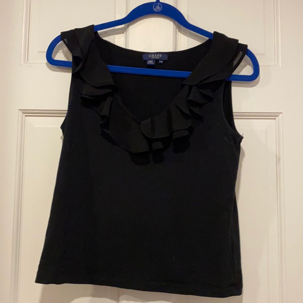 Chaps Black Tank w/ Flouncy Neckline Petite Medium